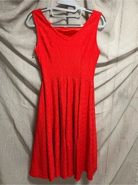 Women's Red Sleeveless Midi Fit-and-Flare Dress